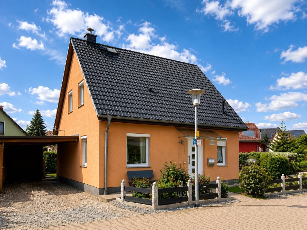 Hausansicht mit Carport
