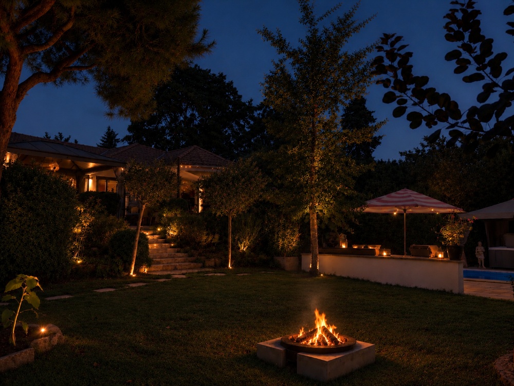 KI generiert: Feuerplatz im Garten