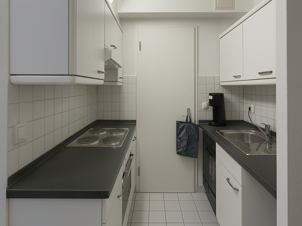 Einbauküche mit Blick zur Abstellkammer